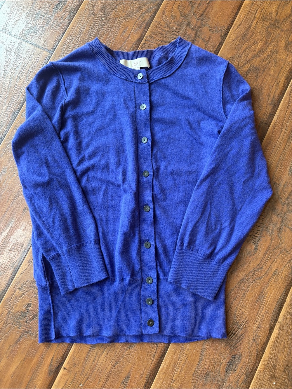 LOFT Women's Cobalt Blue Button-Up Crewneck Cardigan - Size Small